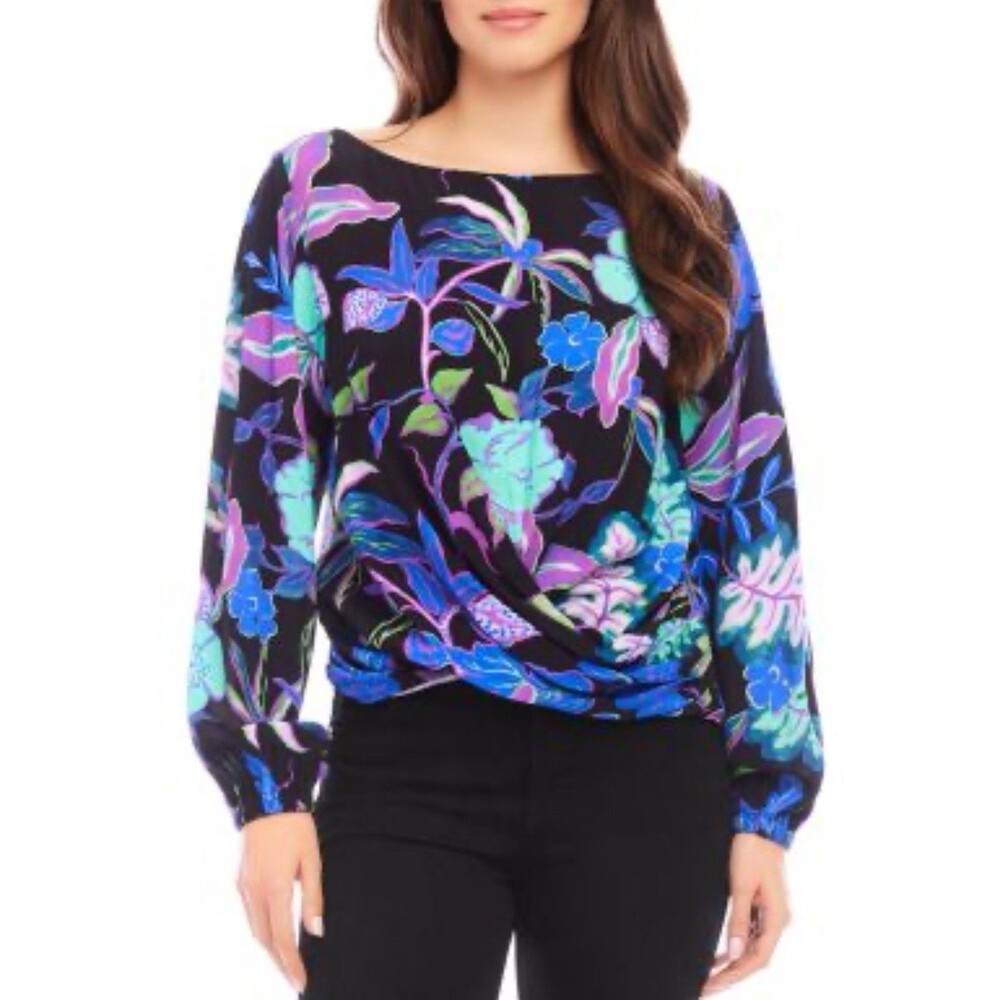Karen Kane Botanical Garden Front Twist Floral Top Sz Large New